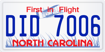 NC license plate DID7006