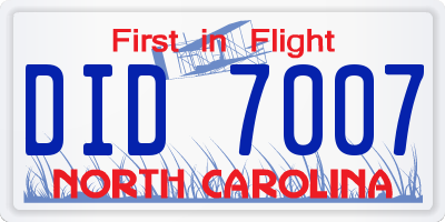 NC license plate DID7007