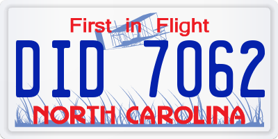 NC license plate DID7062