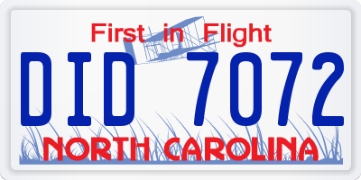 NC license plate DID7072