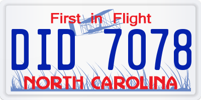NC license plate DID7078