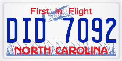 NC license plate DID7092