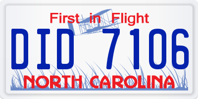 NC license plate DID7106