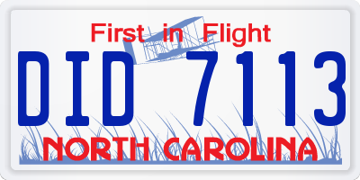 NC license plate DID7113