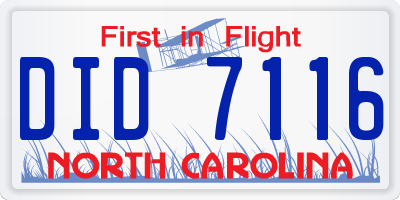 NC license plate DID7116