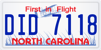NC license plate DID7118