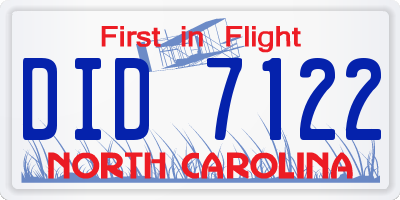 NC license plate DID7122