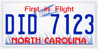 NC license plate DID7123