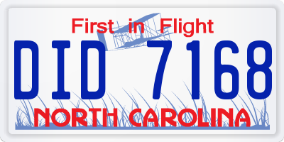 NC license plate DID7168