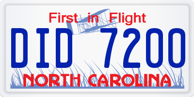 NC license plate DID7200