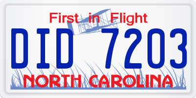 NC license plate DID7203