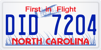 NC license plate DID7204