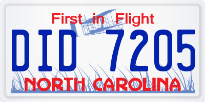 NC license plate DID7205