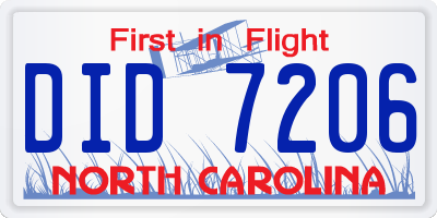 NC license plate DID7206