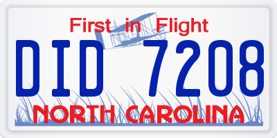 NC license plate DID7208