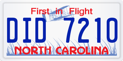 NC license plate DID7210