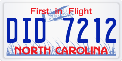 NC license plate DID7212