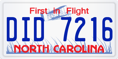 NC license plate DID7216