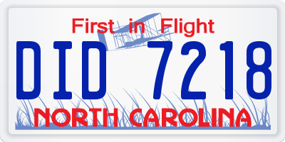 NC license plate DID7218