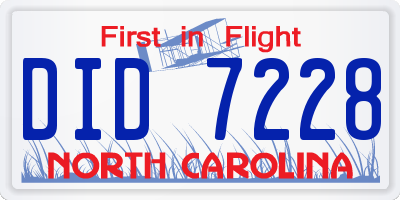 NC license plate DID7228