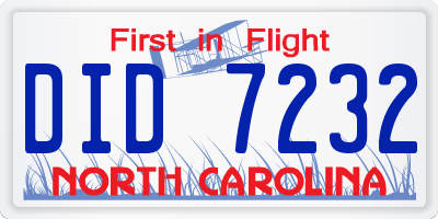 NC license plate DID7232