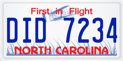 NC license plate DID7234