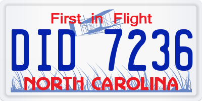 NC license plate DID7236