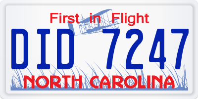 NC license plate DID7247