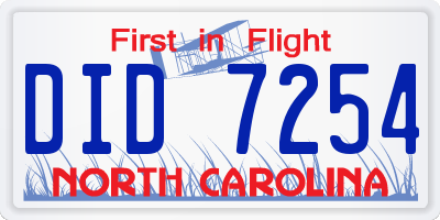 NC license plate DID7254