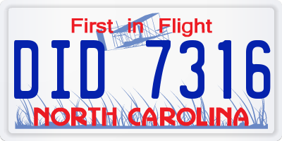 NC license plate DID7316
