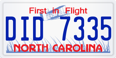NC license plate DID7335