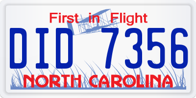 NC license plate DID7356