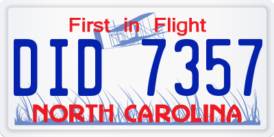 NC license plate DID7357