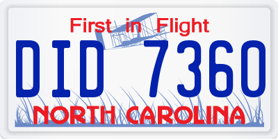 NC license plate DID7360
