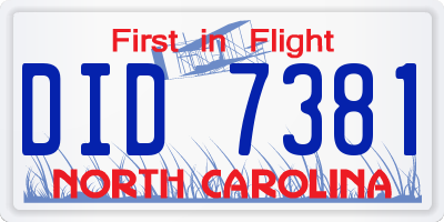 NC license plate DID7381
