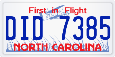 NC license plate DID7385