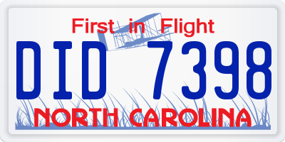 NC license plate DID7398