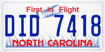 NC license plate DID7418