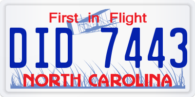 NC license plate DID7443