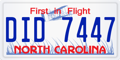 NC license plate DID7447