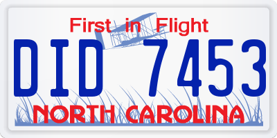NC license plate DID7453