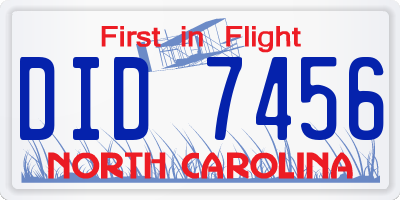 NC license plate DID7456
