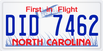 NC license plate DID7462