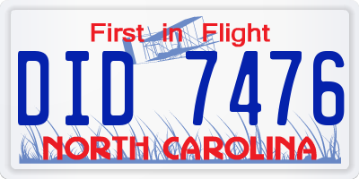 NC license plate DID7476