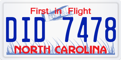 NC license plate DID7478