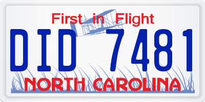 NC license plate DID7481