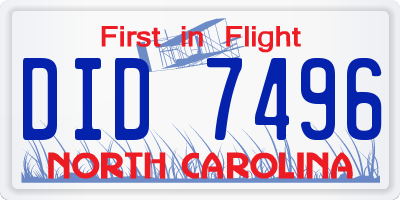 NC license plate DID7496