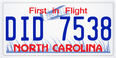 NC license plate DID7538