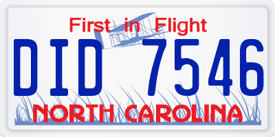 NC license plate DID7546
