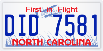 NC license plate DID7581